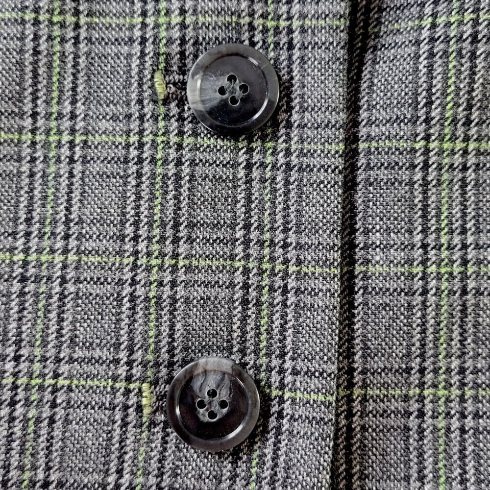 Elie Tahari Blazer Sz 6 Flip Contrast Cuffs Black Lime Plaid Pockets Wool Blend - Picture 7 of 14